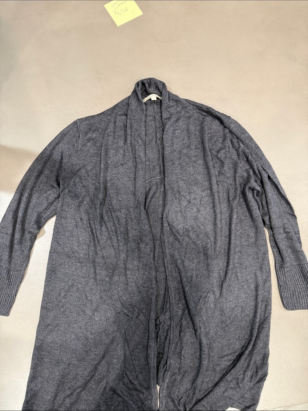 Joan Vass Dark Gray Open-Front Knit Cardigan